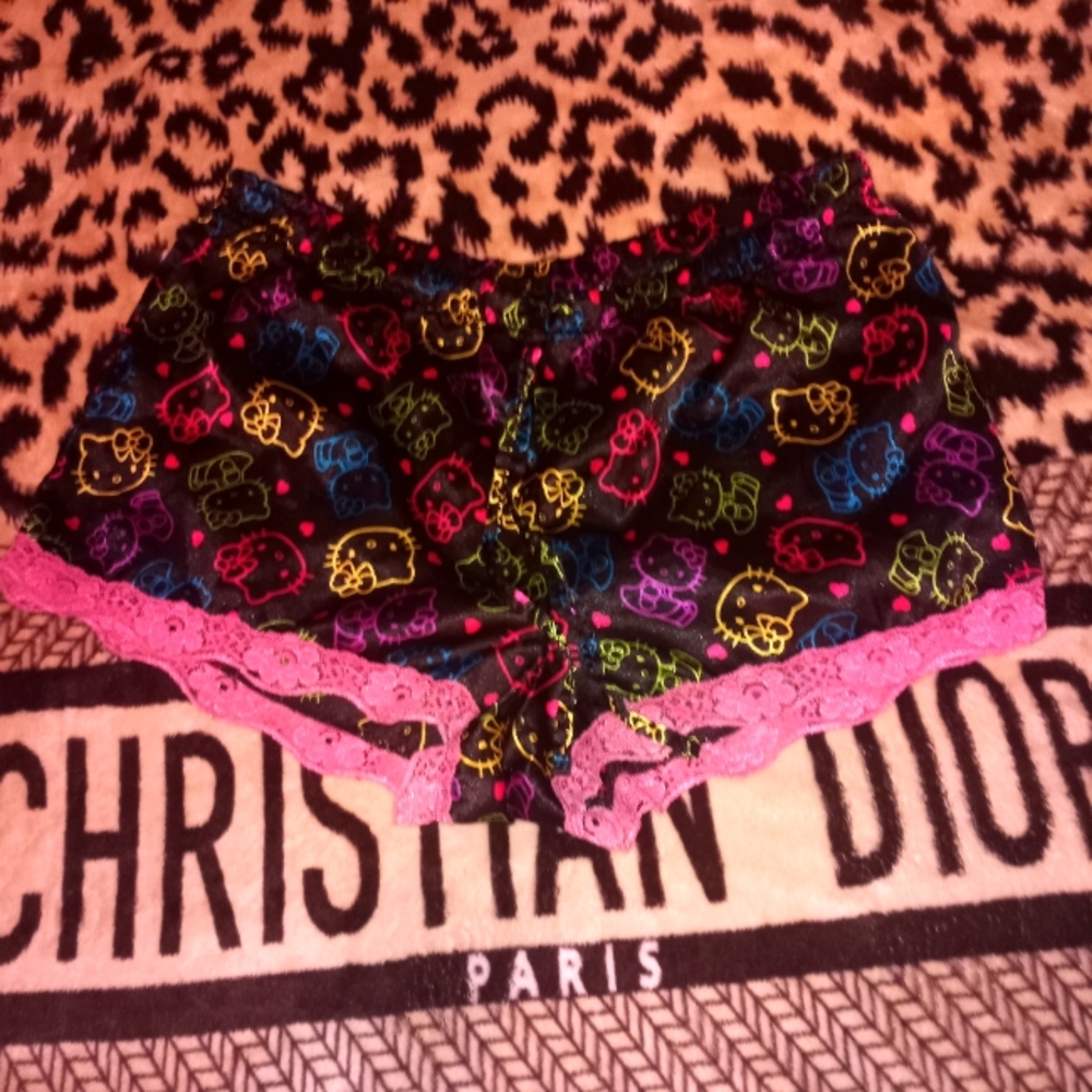 Large Hello Kitty Black Silky Satin Comfy Shorts